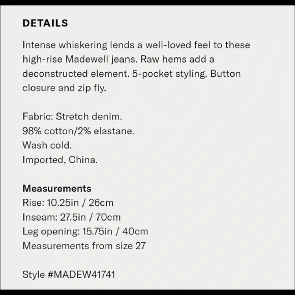 Madewell 10” High Riser Demi Boot Frayed Hem Jeans - Picture 15 of 16